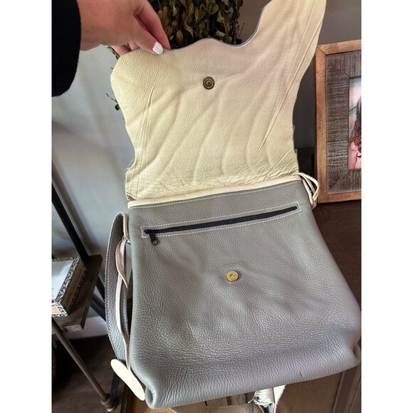 Loriano Tolaini Leather Crossbody Flap Bag Grey - Picture 8 of 13